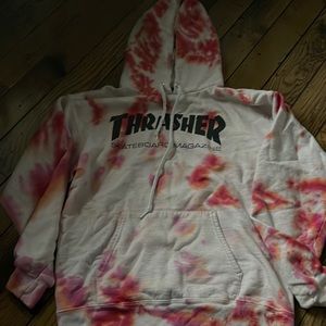 THRASHER tie dye pink white and orange hoodie size S